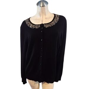 Carolyn Taylor Size XL Black Cardigan with Embellished Collar